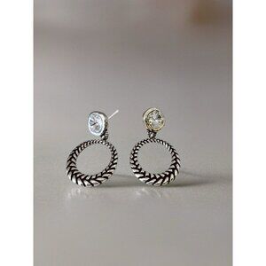 Vintage Brighton Braided Hoop Crystal Pierced Earrings RETIRED